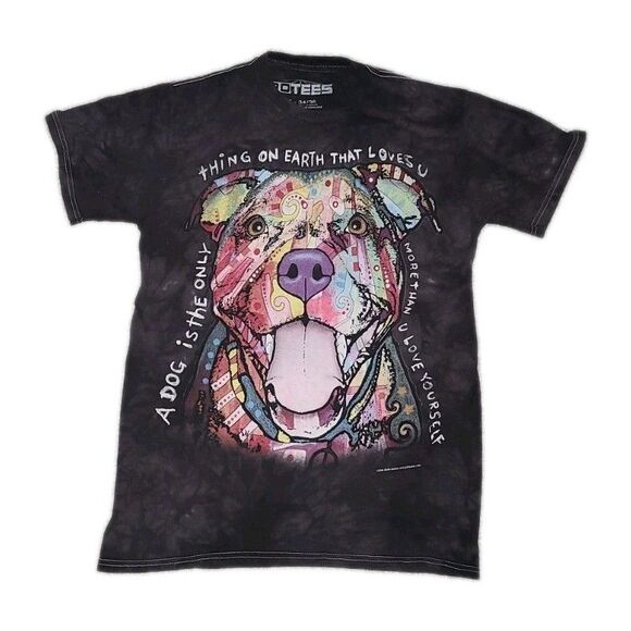 3D Tees Dean Russo Art Tie Dye T-Shirt 2014 Dog Black Size S Pitbull Lovers Gift - Picture 1 of 9